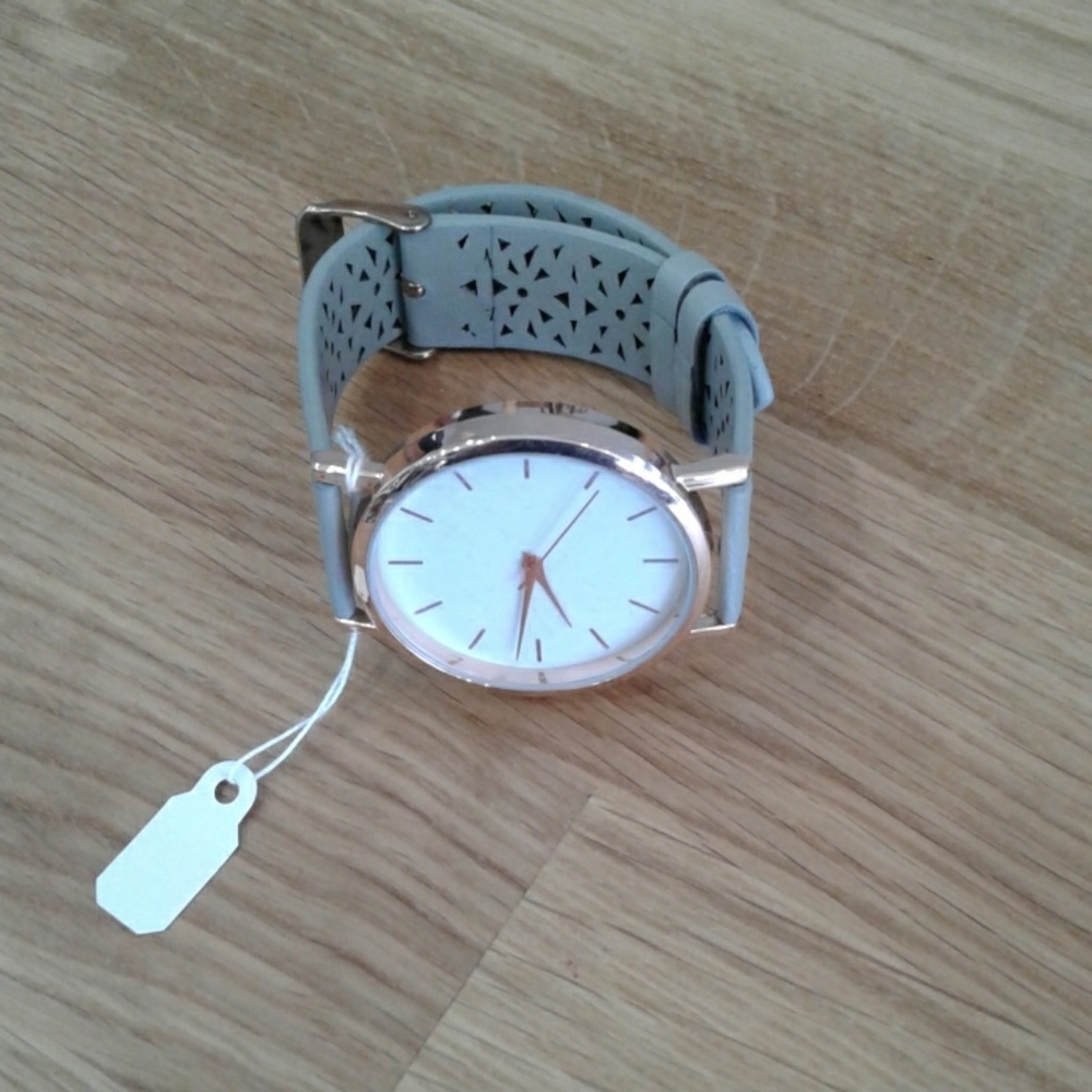 Rose gold tone & faux leather watch
